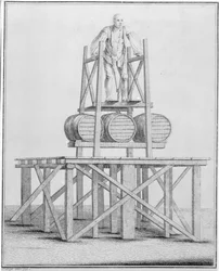 Thomas Topham the Strongman barris de água de levantamento pesando 1836 libras, 1741